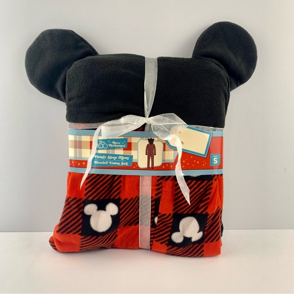 NWT Men’s Small Disney 100 Mickey Mouse Union Suit W/Ears Fleece Winter Pajamas - Picture 1 of 8